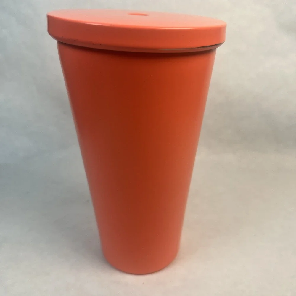 Starbucks Matte Coral Orange Cold Cup Tumbler 16‎ oz 2015 *No Straw